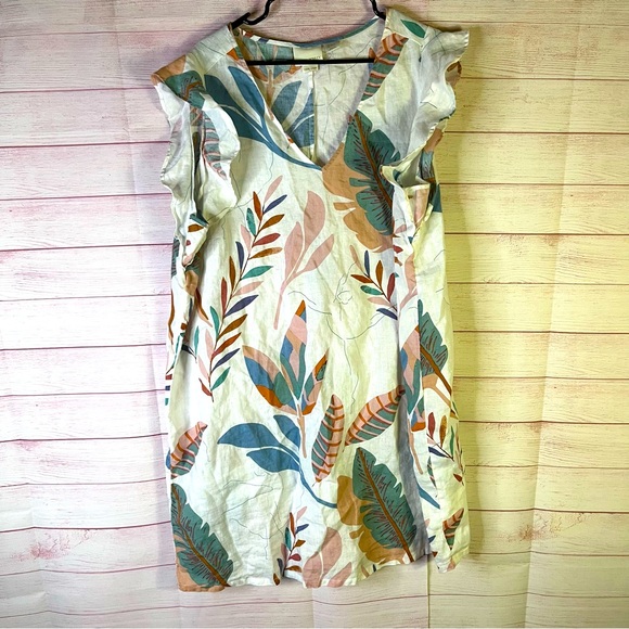 Cynthia Rowley Dresses & Skirts - Cynthia Rowley 100% Linen Floral‎ Cap Sleeves Dress Size 2X